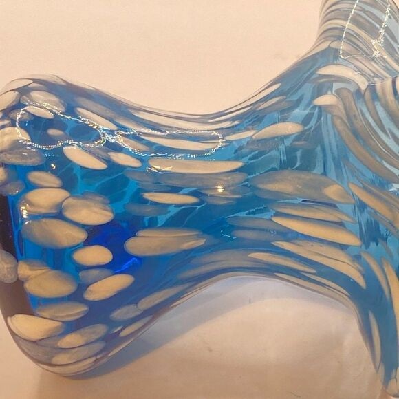 Rainbow Small Mini Pitcher Splatter Vase Blue White Hand Blown Hand Painted - Picture 11 of 13